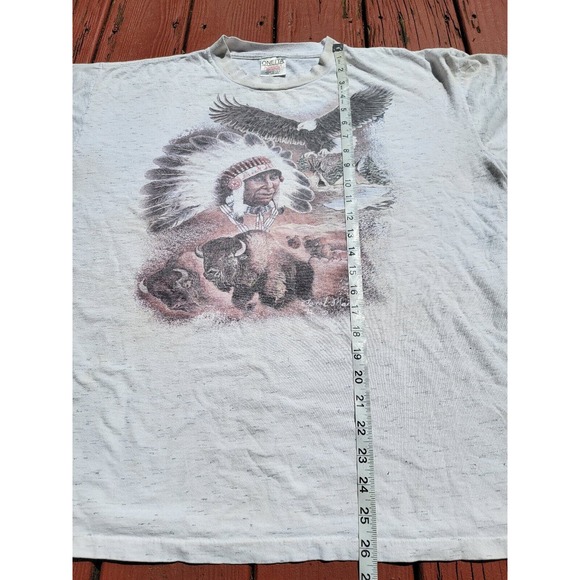 Vintage 90s Aztec Indian Chief Buffalo Bison Bald Eagle T-Shirt Size XL Cowboy - Picture 8 of 10